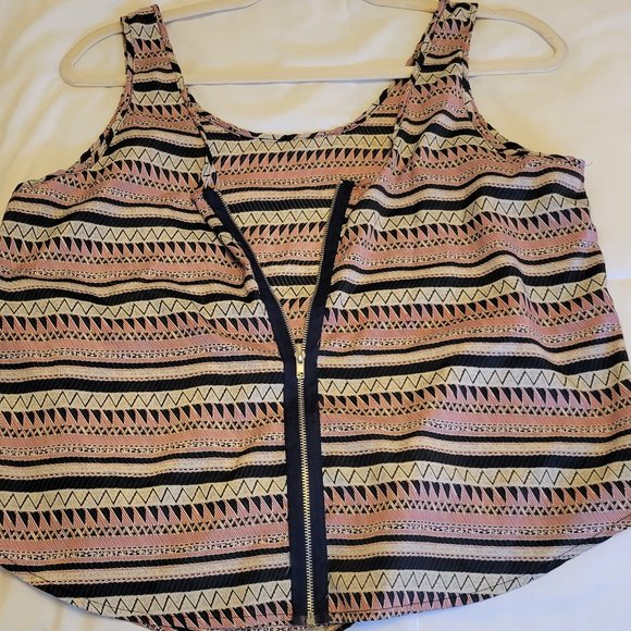 BJewel sleeveless peach & black stripe crop tank top zipper back sz: M Jr. - Picture 2 of 5